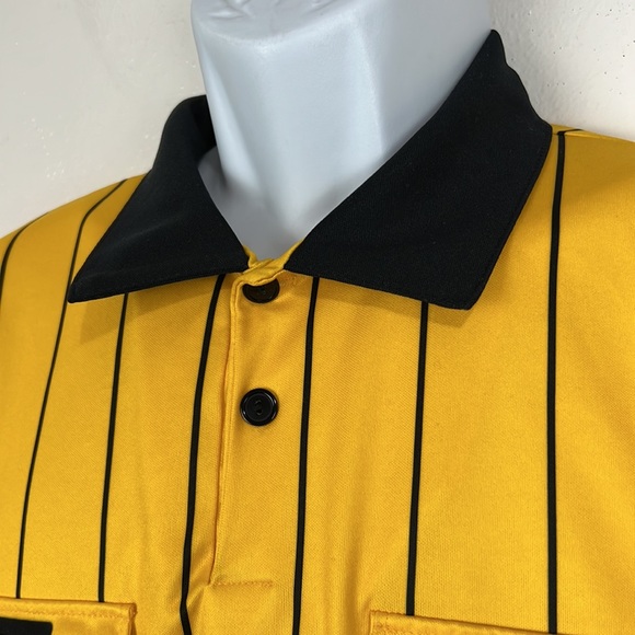 Official Sports Intl Polo Shirt Men Large Yellow Black Striped US Soccer Referee - Picture 5 of 11